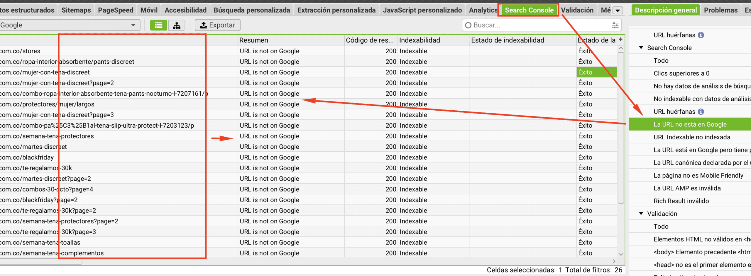 Cómo detectar URLs no indexadas con Screaming Frog y la API de Google Search Console