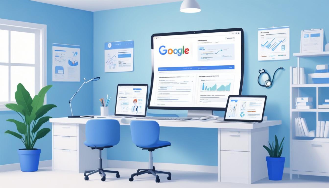 Médico revisando resultados de posicionamiento web de su consulta en Google